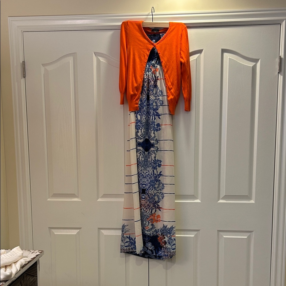 Orange and Blue Floral Maxi Dress